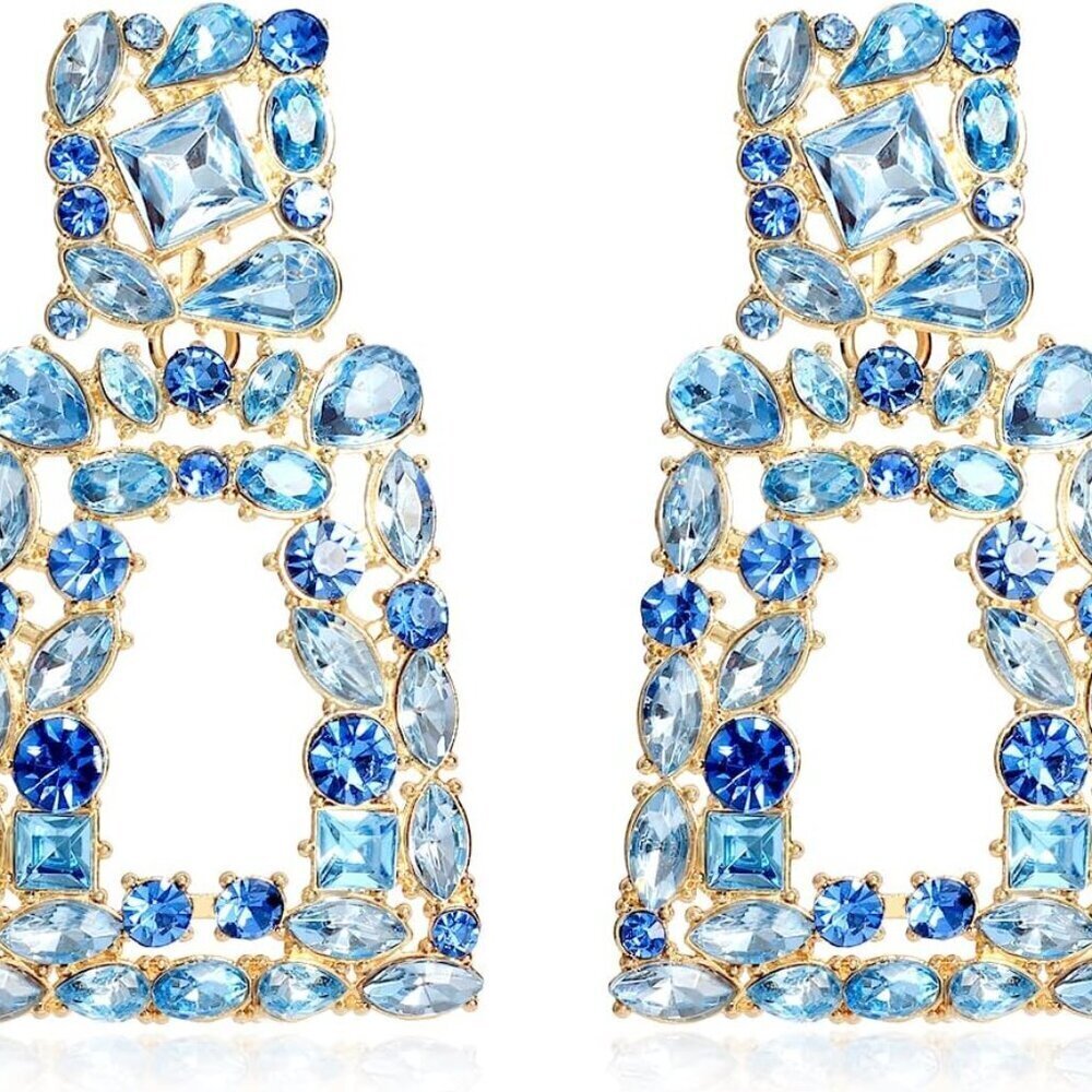 Chunky Geometric Rhinestone Dangle Earrings for Women - Bold Statement Jewelry
